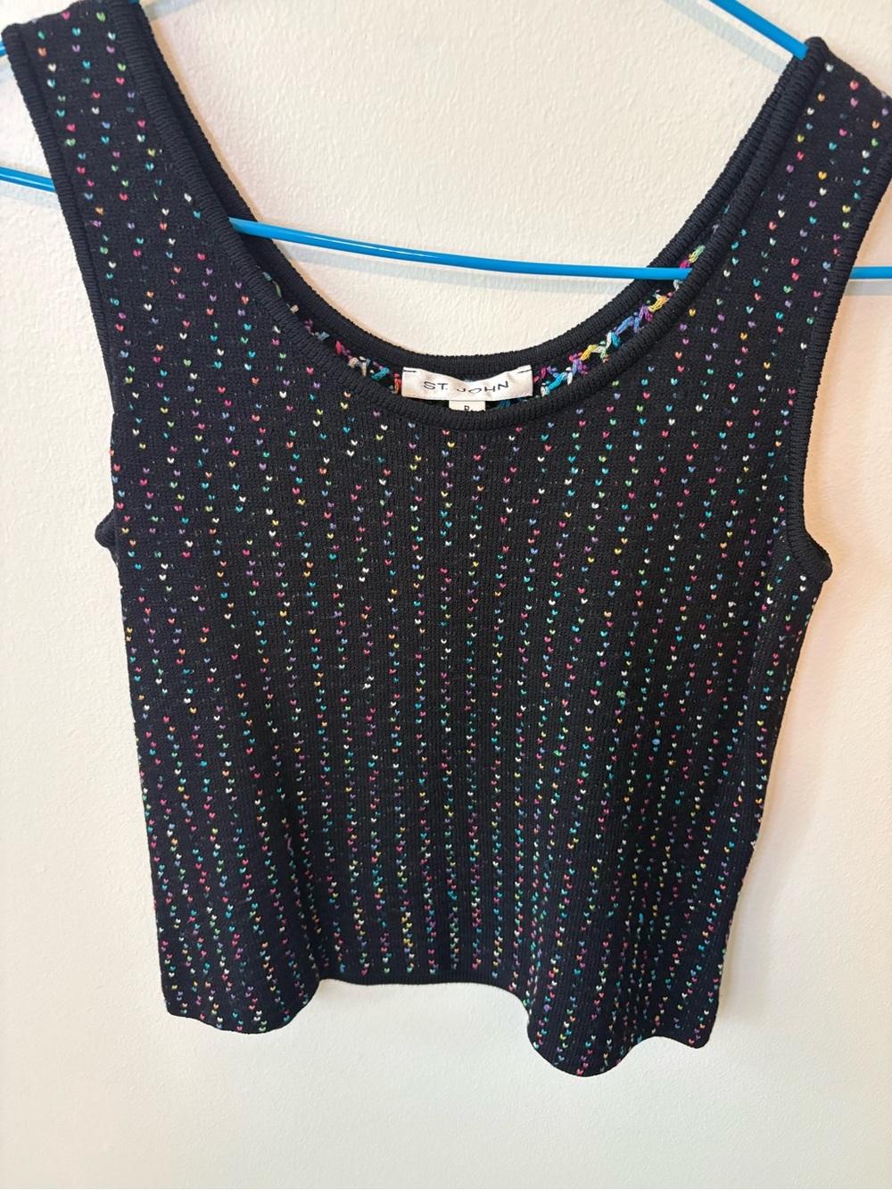 St. John Black Tank with Rainbow Heart Dot Knit